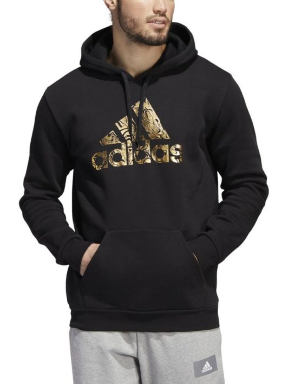 Adidas Liquid Foil Hoodie Mens Large Black Gold Pullover Sports Sweatshirt